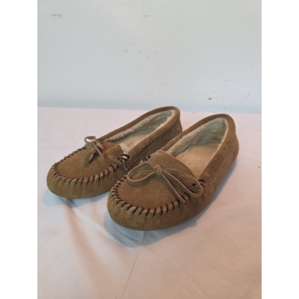 Minnetonka Slippers Leather Suede Womens 6 M Faux Fur Lining 4052 Outdoor Indoor